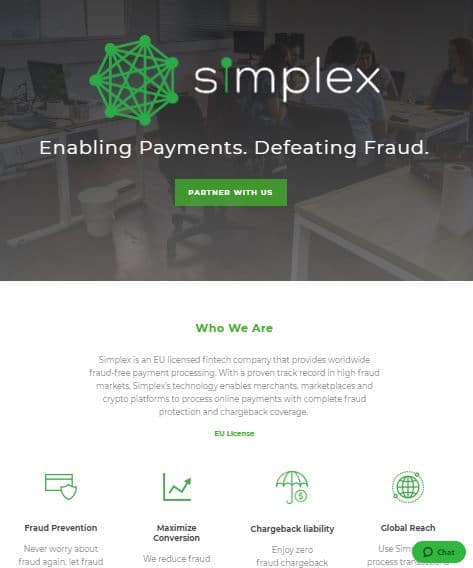 screenshot of Simplex's website