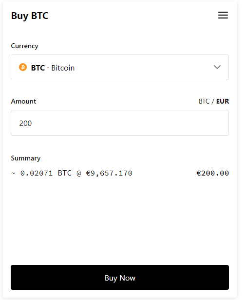 a screenshot of Moonpay's fiat gateway widget, showing what the widget looks like